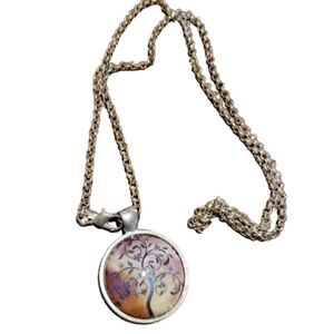 MONEY tree necklace pendant and chain tree of life silver tone
